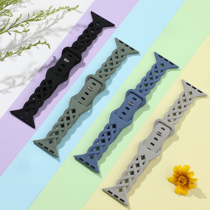 iWabcertoo Slim Silicone Bands Compatible with Apple Watch Band 40mm 38mm 41mm 44mm 45mm 46mm 42mm Women Floral Breathable Braided Lace Thin Sport Strap Replacement Wristbands for iWatch SE Series 11 10 9 8 7 6 5 4 3 ultra 2 - Image 4