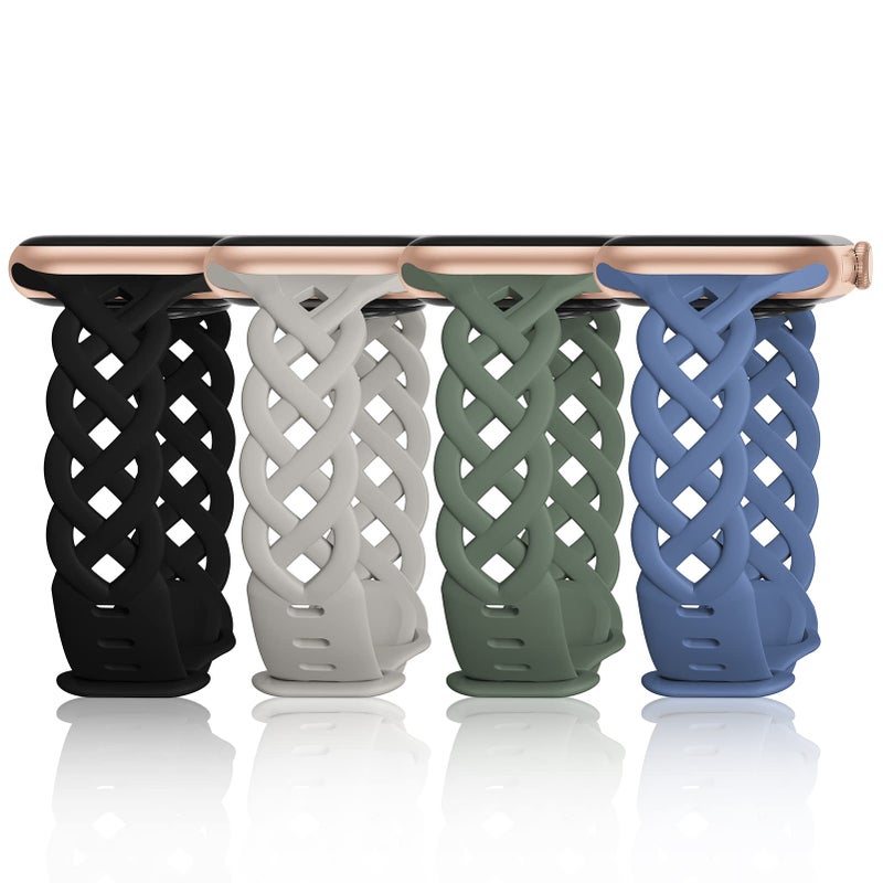 iWabcertoo Slim Silicone Bands Compatible with Apple Watch Band 40mm 38mm 41mm 44mm 45mm 46mm 42mm Women Floral Breathable Braided Lace Thin Sport Strap Replacement Wristbands for iWatch SE Series 11 10 9 8 7 6 5 4 3 ultra 2 - Image 1