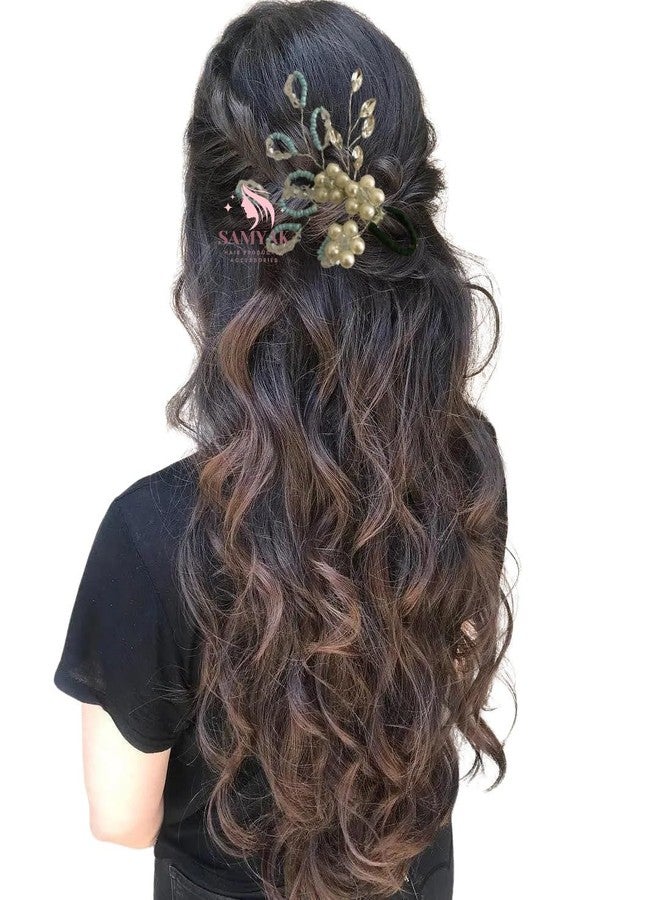 Samyak Combo of 2 Pcs Wedding Hair Pins | Crystal & Pearl Beaded For Bridal Bridesmaid Hair Accessories (BlueGold) - Image 3