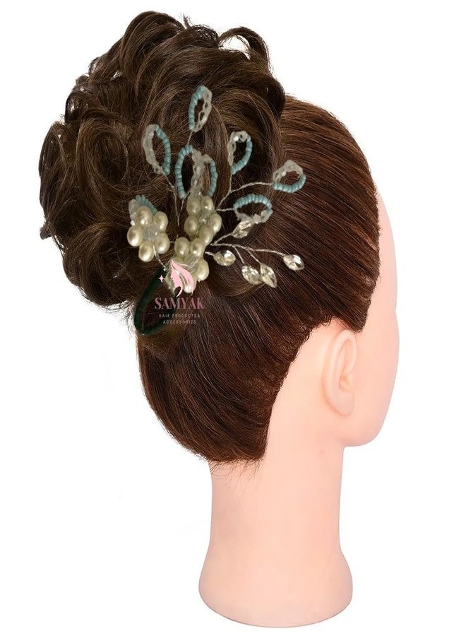 Samyak Combo of 2 Pcs Wedding Hair Pins | Crystal & Pearl Beaded For Bridal Bridesmaid Hair Accessories (BlueGold) - Image 4