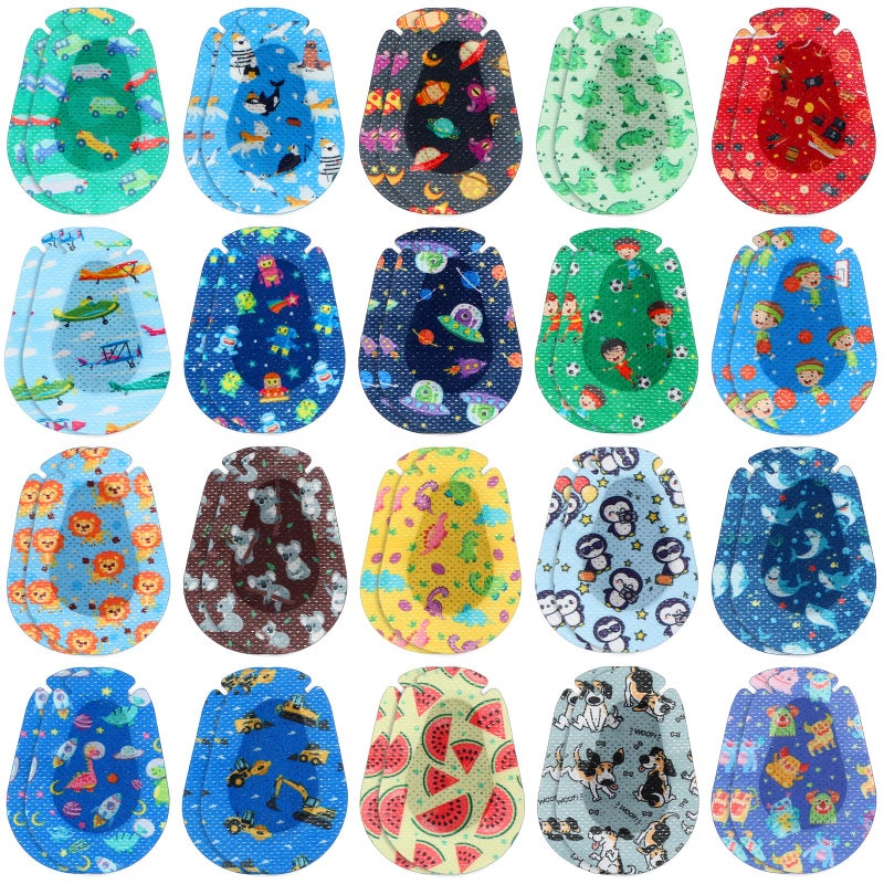 Copkim 40 Pcs Adhesive Eye Patches for Kids Boys 20 Styles Breathable Boy Eye Patch Bulk Light Blocking Cotton Adhesive Bandages for Toddler Boys, 3 x 2 Inch - Image 1