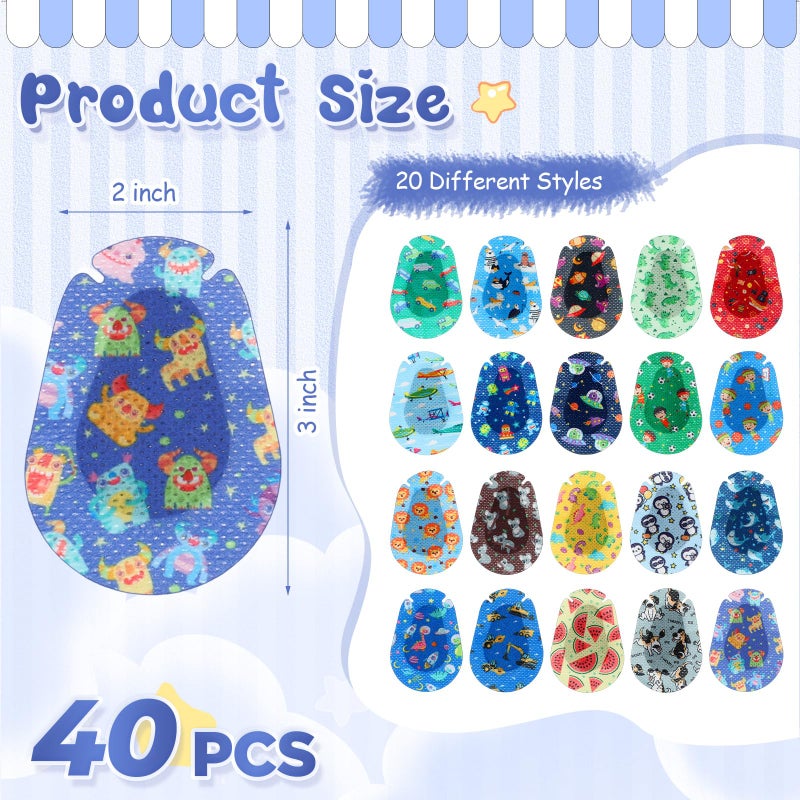 Copkim 40 Pcs Adhesive Eye Patches for Kids Boys 20 Styles Breathable Boy Eye Patch Bulk Light Blocking Cotton Adhesive Bandages for Toddler Boys, 3 x 2 Inch - Image 2