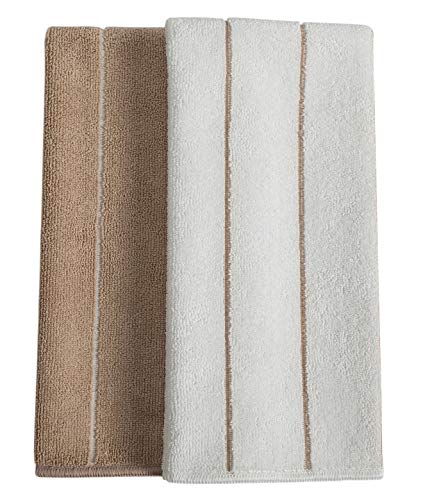 HYER KITCHEN Microfiber Kitchen Towels - Super Absorbent, Soft and Solid Color Dish Towels, 8 Pack (Stripe Designed Brown and White Colors), 26 x 18 Inch - Image 2