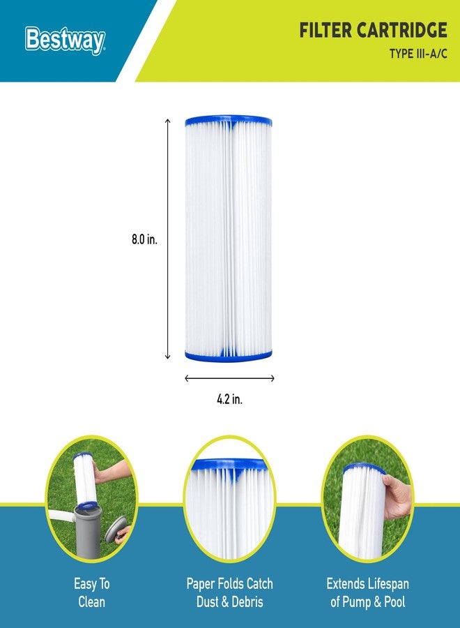Bestway 4.2 x 8 Inch Type III-A/C Filter Cartridge for Outdoor Swimming Pool Filter Pump Replacement Compatible with 530 to 1500 Gallons Filter Pump - Image 2