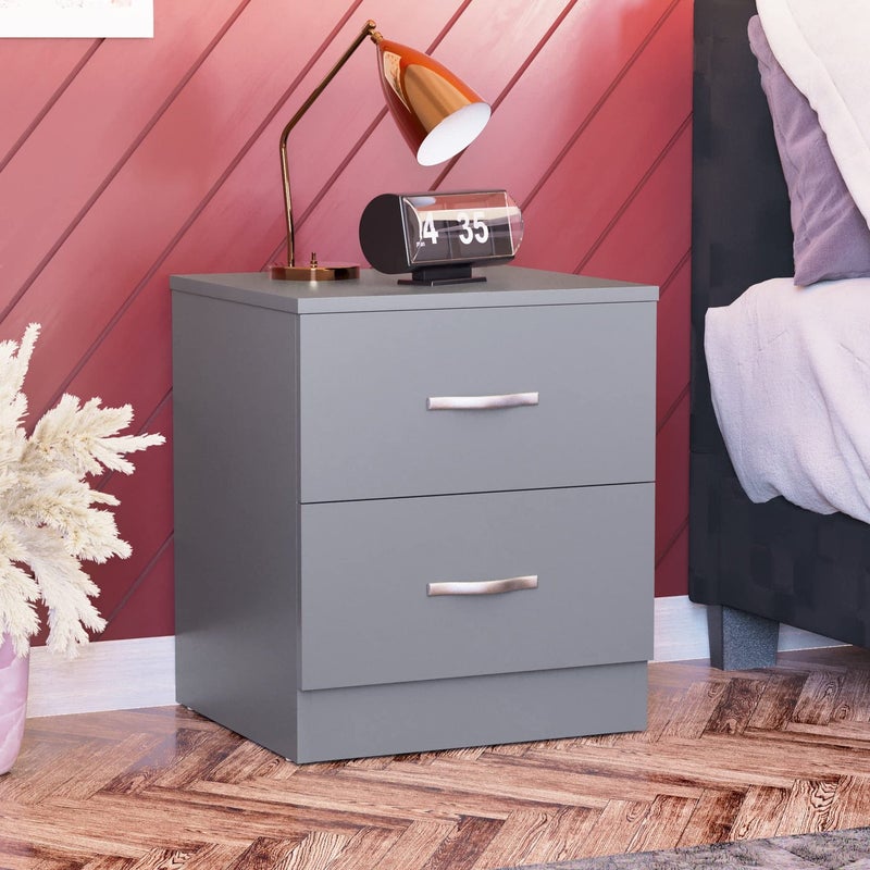 Vida Designs Large Grey Bedside Cabinet 2 Drawer With Metal Handles Runners Unique AntiBowing Drawer Support Riano Bedroom Furniture