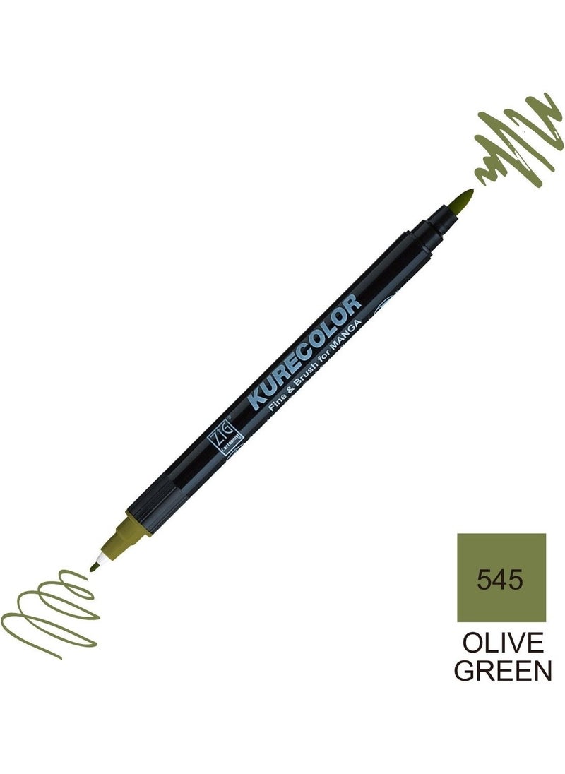 Zig - Kurecolor Mangaka Fine&brush Double-Sided Pen CNKC-2200 No 545 Olive Green - Image 1