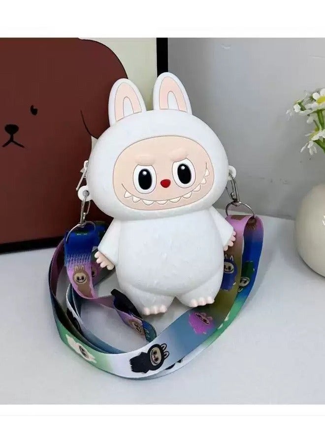 Labubu Kids Silicone Coin Purse Keychain gray full body(White) - Image 1