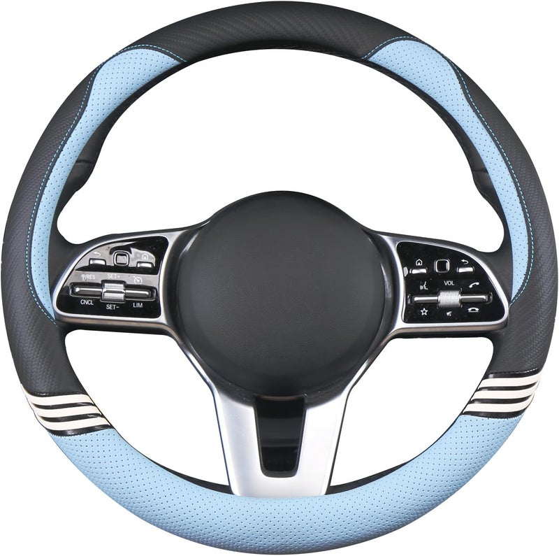 Binsheo Cute Steering Wheel Cover for Women Men Leather Universal 15 inch,Black and Blue - Image 3