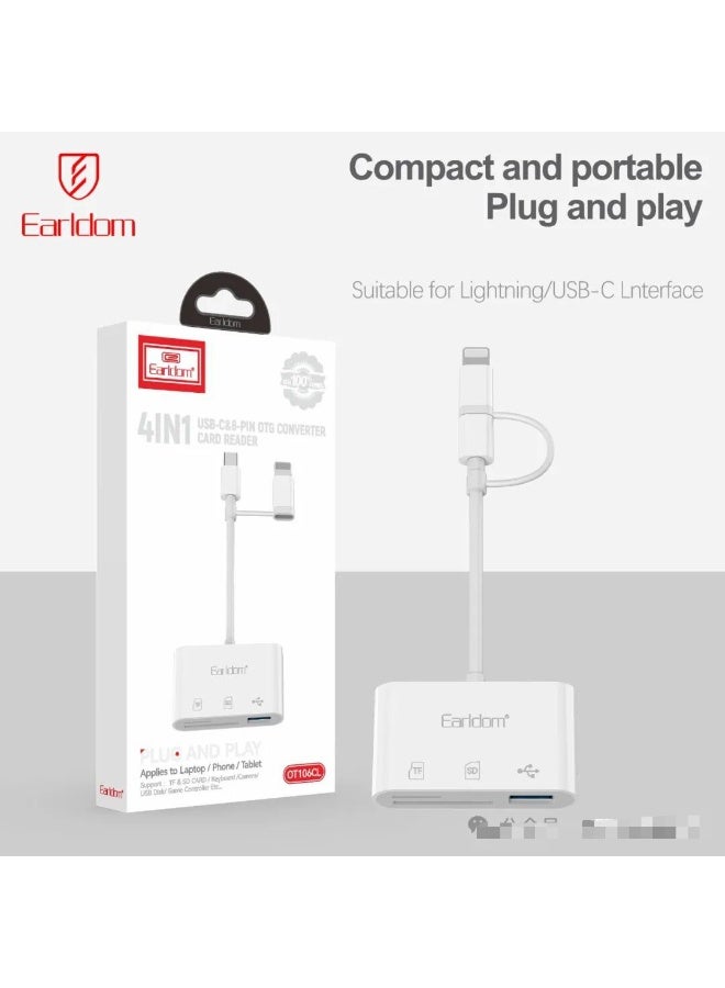 Earldom Compatible with Earldom 4 in 1 OTG Converter USB-C & 8-Pin Lightning Card Reader Adapter – TF/SD/USB Interface for Laptop, Phone & Tablet - Image 1
