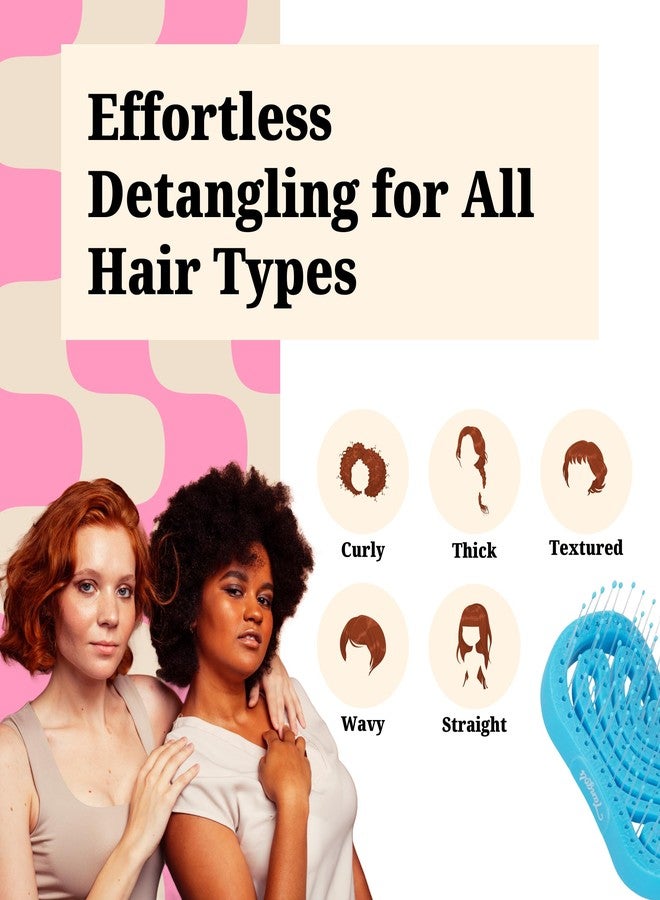 Farenheit Tangols Double Curved Detangler Hair Brush-100% Bio-Friendly Detangler Hair Brush w/Ultra-Soft Anti Knot Nylon Bristles for all Hair Types, Unisex Adults, Kids (Blue) - Image 2
