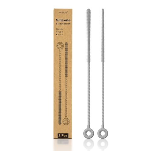 YOTIME Silicone Straw Cleaner Brush, 2 Pcs Reusable Straw Brush(6mm+9mm) for Cleaning Narrow & Wide Straws, Tumblers, Gray - Image 1