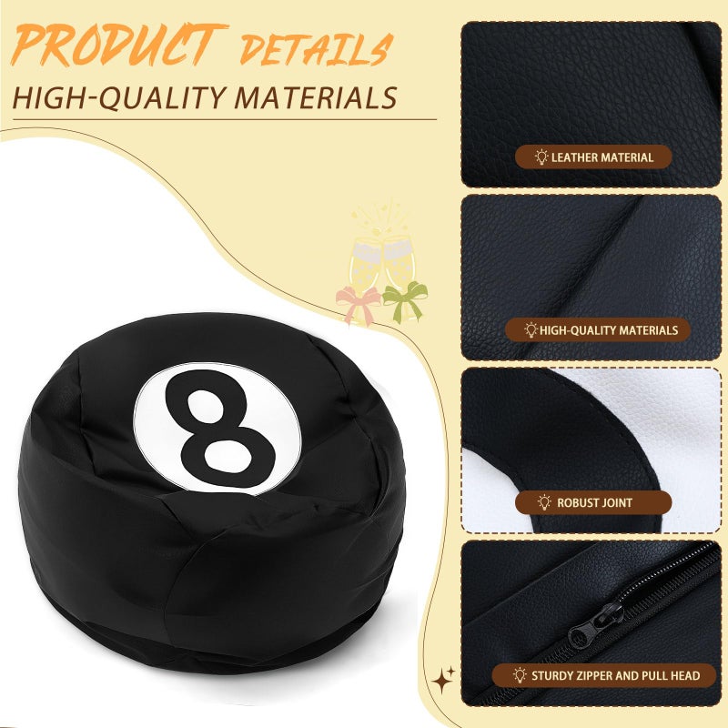 AceOrbit 8 Ball Bean Bag Chair Cover Black 8 Ball Stuffed Leather Bean Bag Storage for Animal Organizing Plush Toys, Plush Toys Organizer PU Leather Black 8 Billiard Decor for Living Room (No Filling) - Image 3