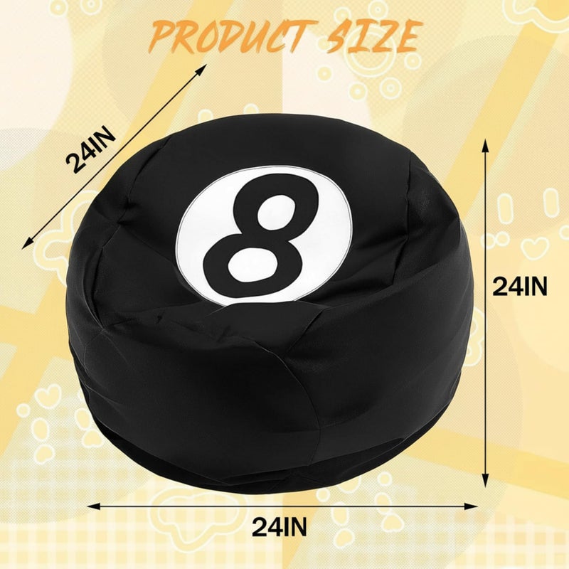 AceOrbit 8 Ball Bean Bag Chair Cover Black 8 Ball Stuffed Leather Bean Bag Storage for Animal Organizing Plush Toys, Plush Toys Organizer PU Leather Black 8 Billiard Decor for Living Room (No Filling) - Image 2