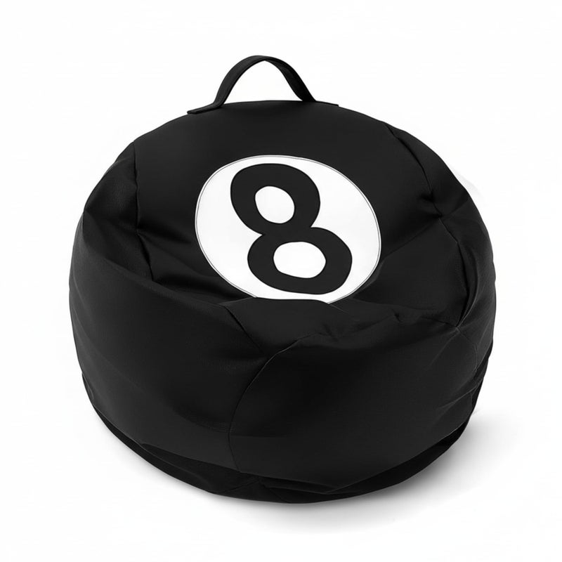 AceOrbit 8 Ball Bean Bag Chair Cover Black 8 Ball Stuffed Leather Bean Bag Storage for Animal Organizing Plush Toys, Plush Toys Organizer PU Leather Black 8 Billiard Decor for Living Room (No Filling) - Image 1