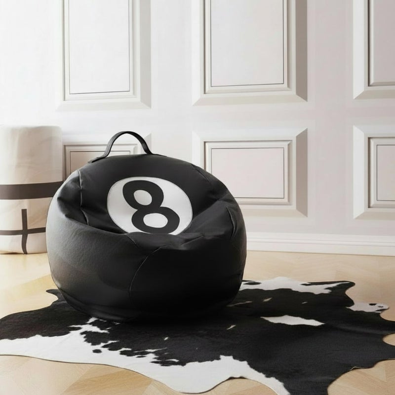 AceOrbit 8 Ball Bean Bag Chair Cover Black 8 Ball Stuffed Leather Bean Bag Storage for Animal Organizing Plush Toys, Plush Toys Organizer PU Leather Black 8 Billiard Decor for Living Room (No Filling) - Image 5