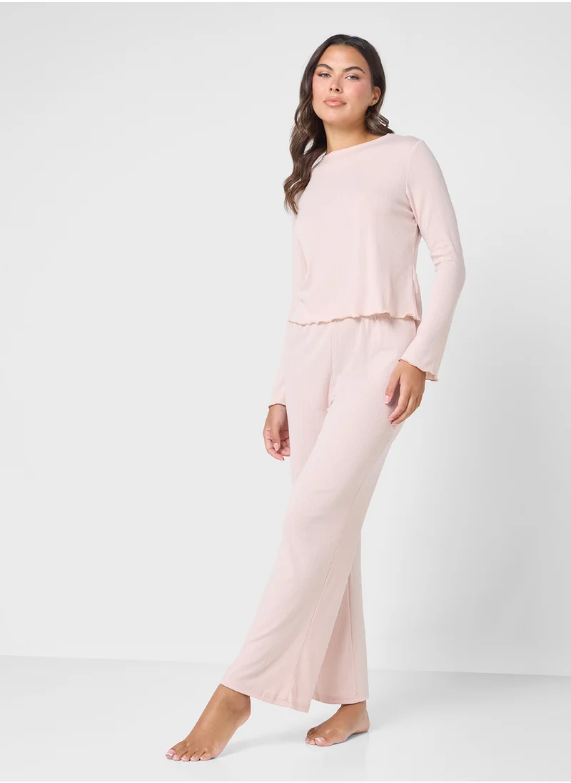 Ginger Ribbed Long Sleeves Lounge Set