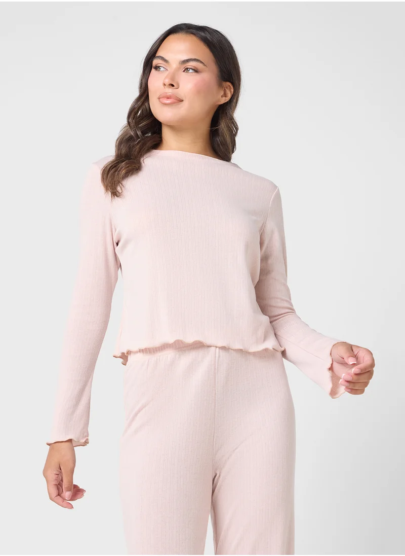 Ginger Ribbed Long Sleeves Lounge Set