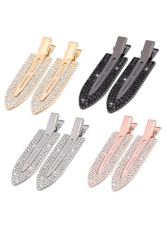 MagicSky - 8Pcs No Crease Hair Clips Rhinestone No Bend Flat Styling Clip Bling Diamond Metal Curl Pins Bang Creaseless Duckbillbarrettes For Makeup Hairstyle Tool For Women Girlssilver Gold Black - Image 1