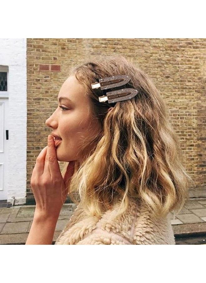 MagicSky - 8Pcs No Crease Hair Clips Rhinestone No Bend Flat Styling Clip Bling Diamond Metal Curl Pins Bang Creaseless Duckbillbarrettes For Makeup Hairstyle Tool For Women Girlssilver Gold Black - Image 1
