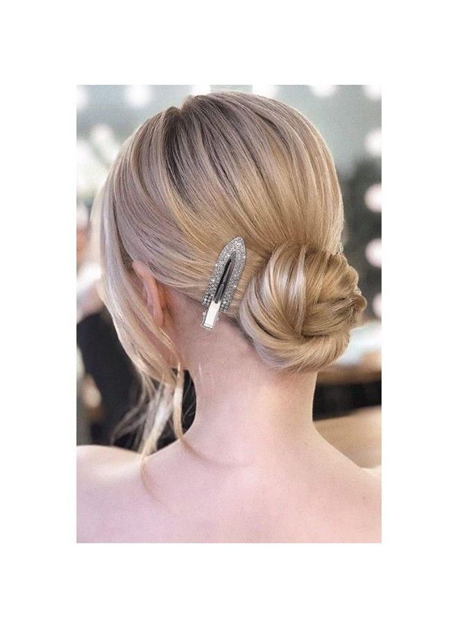MagicSky - 8Pcs No Crease Hair Clips Rhinestone No Bend Flat Styling Clip Bling Diamond Metal Curl Pins Bang Creaseless Duckbillbarrettes For Makeup Hairstyle Tool For Women Girlssilver Gold Black - Image 1