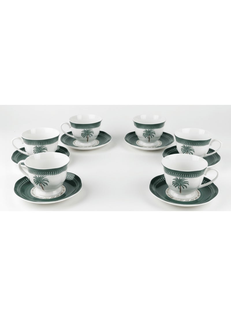 AKDC Angela BX-24 Coconut Design 6-Piece Espresso Cup & Saucer Set – 100 ml (White & Green) - Image 1