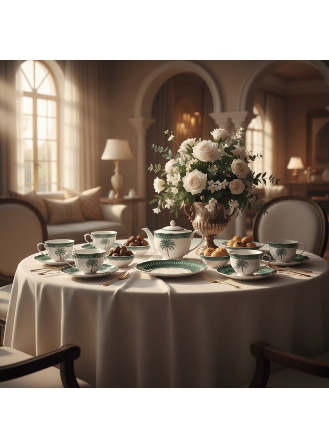 AKDC Angela BX-24 Coconut Design 6-Piece Espresso Cup & Saucer Set – 100 ml (White & Green) - Image 2