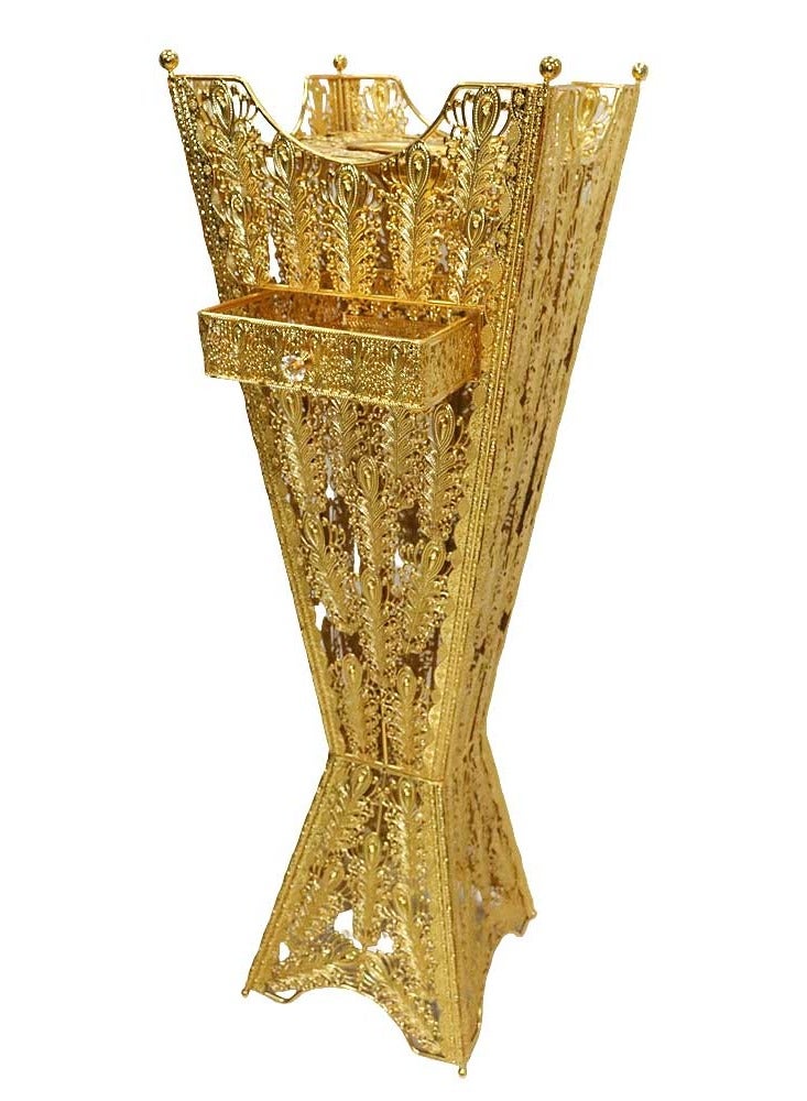 بخور بوسيدين Bakhoor BoSidin - Large Size Bukhoor Incense Burner with Drawer 96 cm tall Durable Oud Holder Charcoal Censer Gold - Image 1