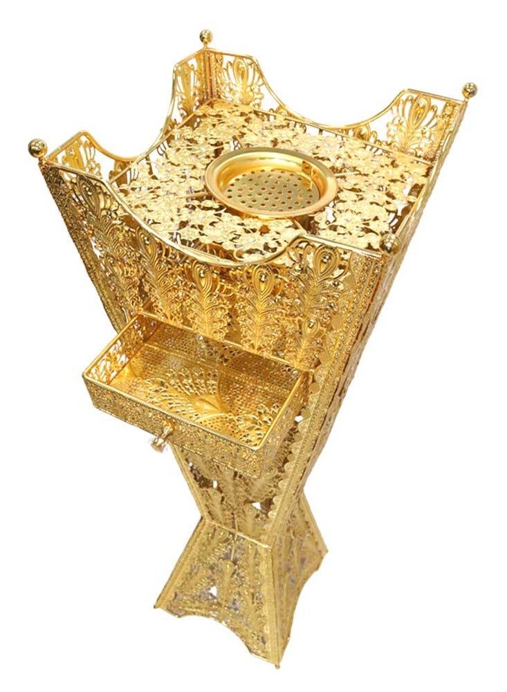 بخور بوسيدين Bakhoor BoSidin - Large Size Bukhoor Incense Burner with Drawer 96 cm tall Durable Oud Holder Charcoal Censer Gold - Image 2