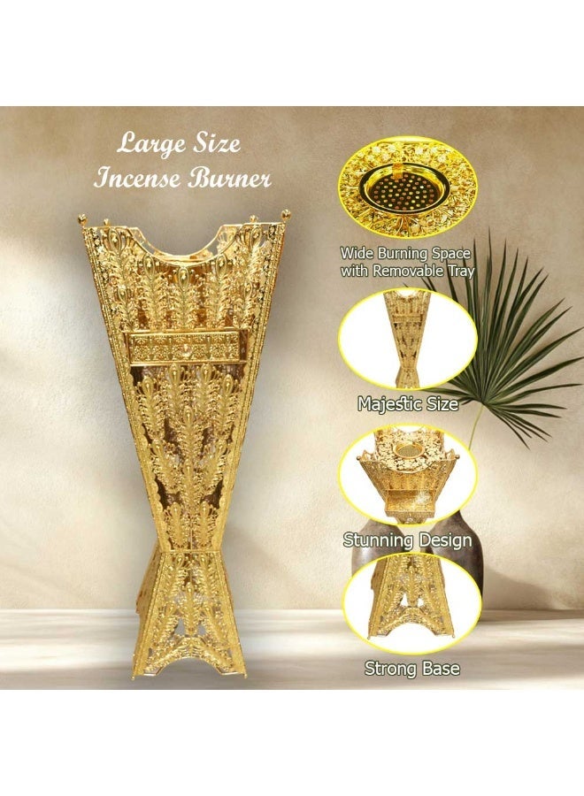 بخور بوسيدين Bakhoor BoSidin - Large Size Bukhoor Incense Burner with Drawer 96 cm tall Durable Oud Holder Charcoal Censer Gold - Image 5