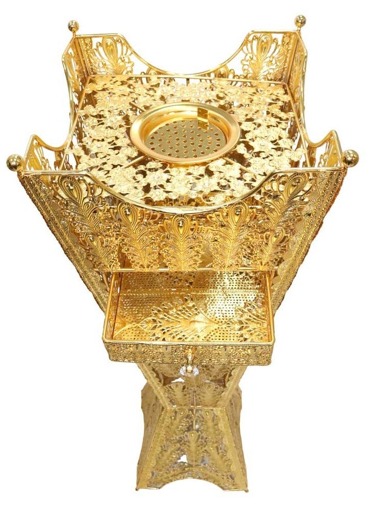 بخور بوسيدين Bakhoor BoSidin - Large Size Bukhoor Incense Burner with Drawer 96 cm tall Durable Oud Holder Charcoal Censer Gold - Image 3