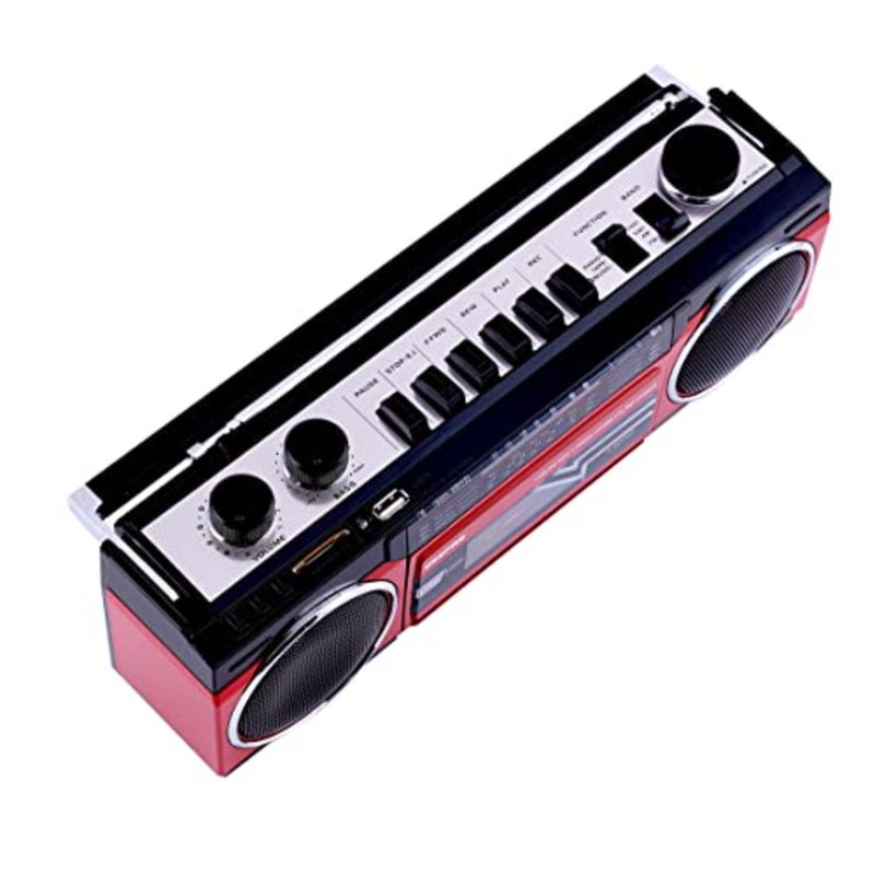 مسجل كاسيت راديو محمول مع USB/SD/MP3/BT، تسجيل ميكروفون مدمج، وظيفة الإيقاف التلقائي، غطاء بلاستيكي أسود للاستخدام في المنزل/السيارة - Image 3