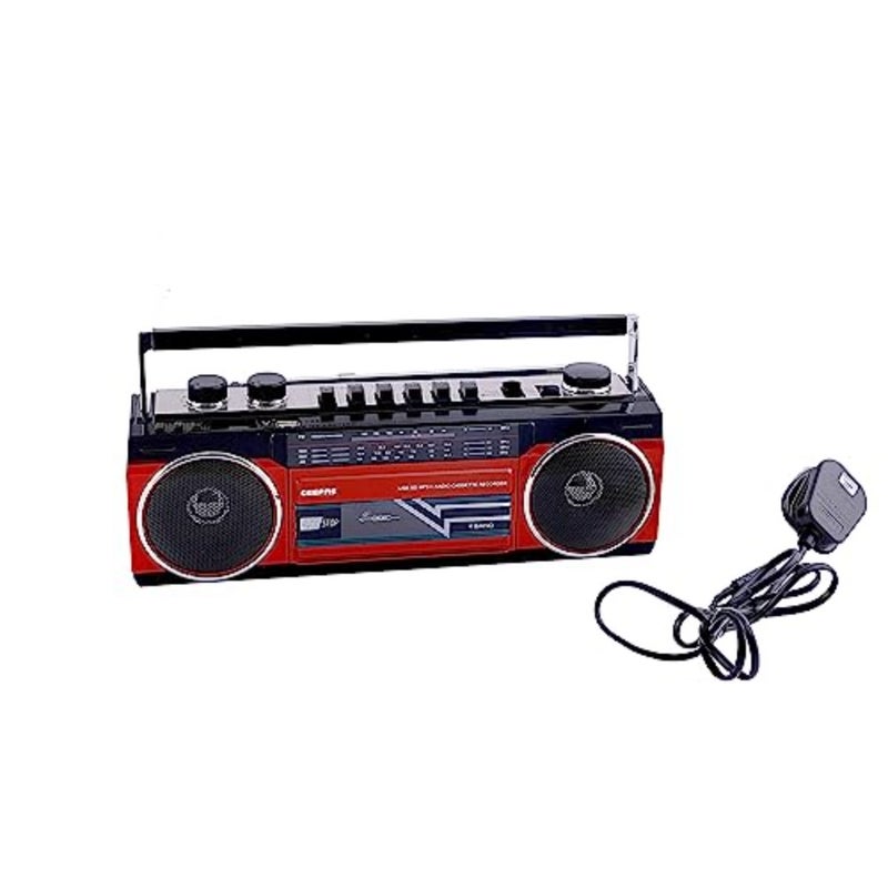 مسجل كاسيت راديو محمول مع USB/SD/MP3/BT، تسجيل ميكروفون مدمج، وظيفة الإيقاف التلقائي، غطاء بلاستيكي أسود للاستخدام في المنزل/السيارة - Image 1
