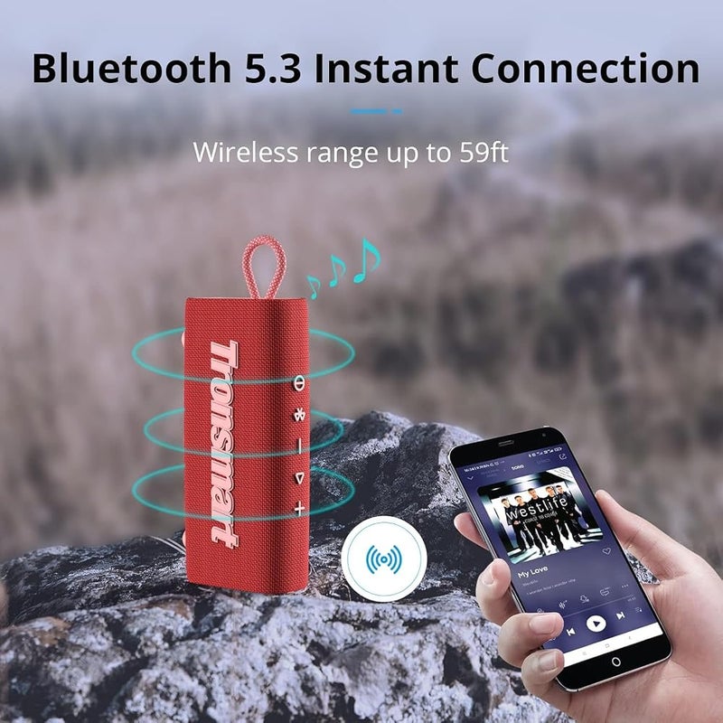 Tronsmart Portable Bluetooth Speaker, Trip Mini Speaker with Bluetooth 5.3, 20H Playtime, AUX, Mic, IPX7 Waterproof Speakers, Wireless Outdoor Speakers for Beach and Bike Travel - Red - Image 5