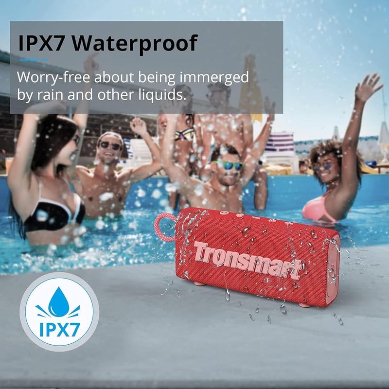 Tronsmart Portable Bluetooth Speaker, Trip Mini Speaker with Bluetooth 5.3, 20H Playtime, AUX, Mic, IPX7 Waterproof Speakers, Wireless Outdoor Speakers for Beach and Bike Travel - Red - Image 3