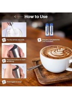 MIZAJIC Handheld Milk Frother Electric Battery Operated Foam Maker with Stainless Steel Whisk Mini Hand Mixer for Coffee Latte Cappuccino Hot Chocolate (Silver)  - Image 4