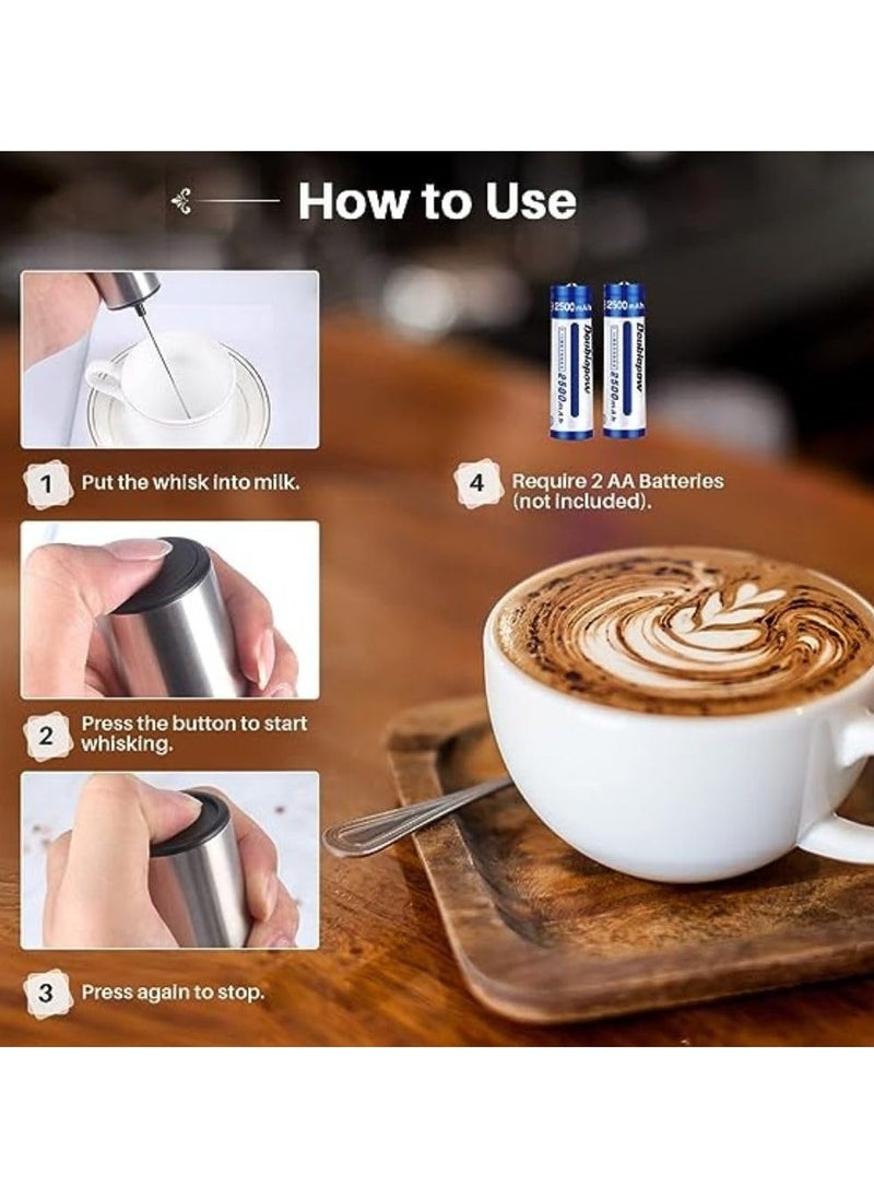 MIZAJIC Handheld Milk Frother Electric Battery Operated Foam Maker with Stainless Steel Whisk Mini Hand Mixer for Coffee Latte Cappuccino Hot Chocolate (Silver)  - Image 4