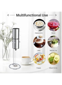 MIZAJIC Handheld Milk Frother Electric Battery Operated Foam Maker with Stainless Steel Whisk Mini Hand Mixer for Coffee Latte Cappuccino Hot Chocolate (Silver)  - Image 5