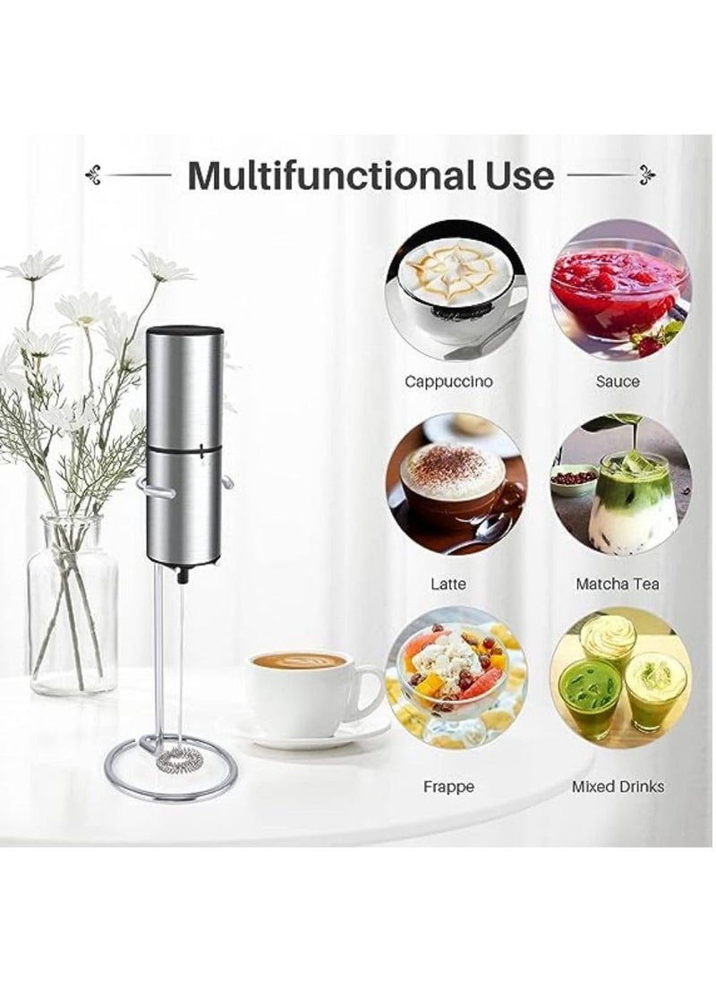 MIZAJIC Handheld Milk Frother Electric Battery Operated Foam Maker with Stainless Steel Whisk Mini Hand Mixer for Coffee Latte Cappuccino Hot Chocolate (Silver)  - Image 5