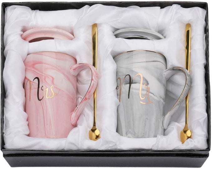 COFFEE MUG WEDDING GIFT FOR COUPLES MUGS FOR GIFT COUPLE GIFTS FOR WEDDING COUPLE GIFTS FOR ANNIVERSARY MARRIAGE GIFT VALENTINE GIFT MUG WITH SPOON COASTERS GIFT BOX 380MLCERAMIC