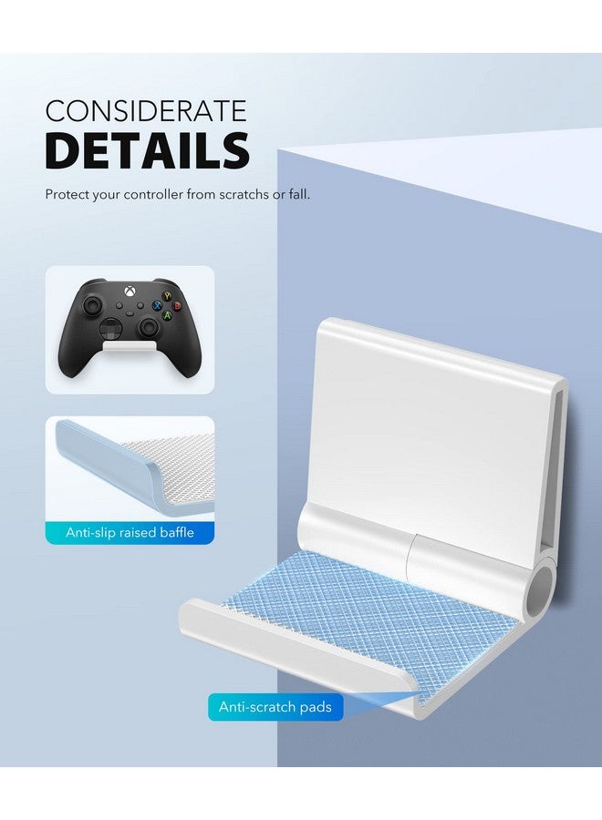 6 أيه إم لايف ستايل عبوات من حامل وحدة التحكم القابل للطي على الحائط لجهاز Xbox Ps5 Ps4 Ps3 Switch Pro لاصق قوي/برغي خطاف تعليق مع وسادة مضادة للانزلاق ملحقات الألعاب العالمية عن بعد، أبيض - Image 4