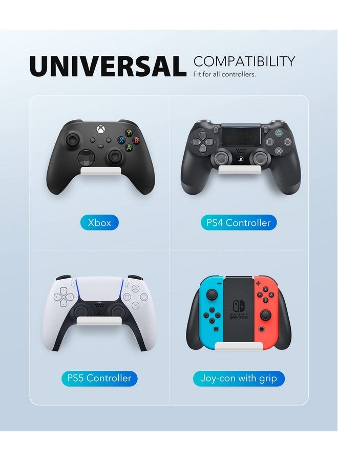 6 أيه إم لايف ستايل عبوات من حامل وحدة التحكم القابل للطي على الحائط لجهاز Xbox Ps5 Ps4 Ps3 Switch Pro لاصق قوي/برغي خطاف تعليق مع وسادة مضادة للانزلاق ملحقات الألعاب العالمية عن بعد، أبيض - Image 3