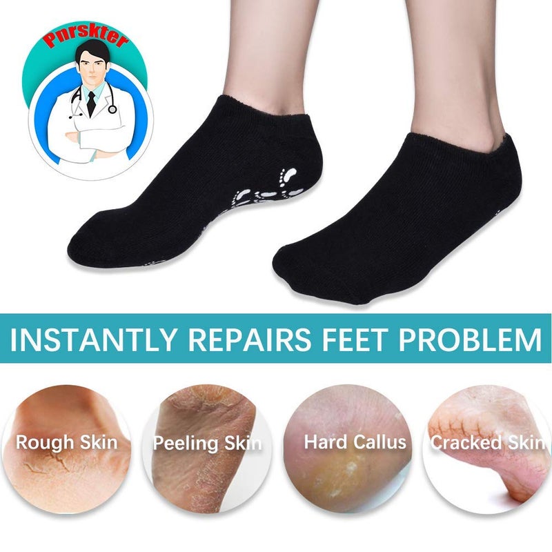 Pnrskter Gel Spa Moisturizing Gel Socks for Repairing and Softening Dry Cracked Feet Skins (Men Size(Black)) - Image 2