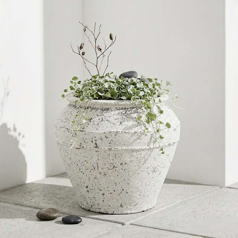 Pan Home Balsam Cement Terrazo Textured Urn Planter 54x46cm - White - 221AIC9905079 - Image 1