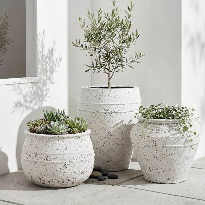 Pan Home Balsam Cement Terrazo Textured Urn Planter 54x46cm - White - 221AIC9905079 - Image 3