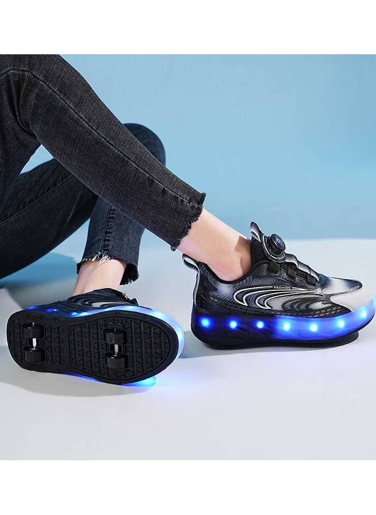 Double Wheel LED Flash Light Fashion Shiny Sneaker Skate Heelys Shoes With Lightning Sole