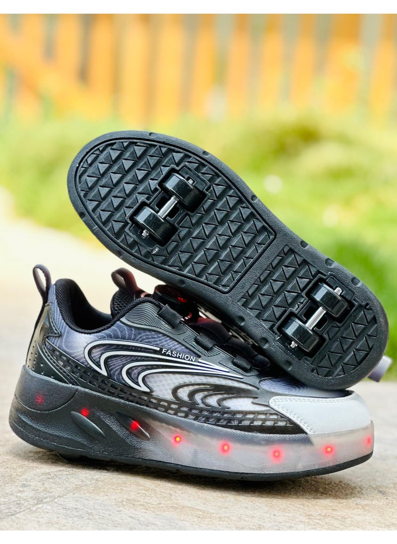 LITTLE ROCKZ Double Wheel LED Flash Light Fashion Shiny Sneaker Skate Heelys Shoes With Lightning Sole  - Image 2