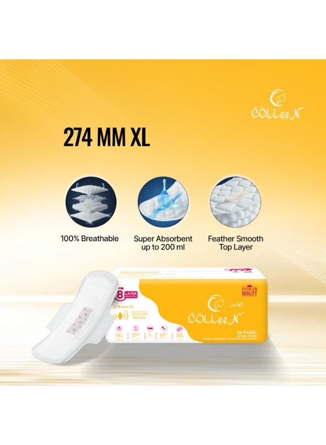 Colleen Ultra Thin Premium Graphene Anion XL Sanitary Napkin 274 MM Mid Flow Day Use 30Pads - Image 5