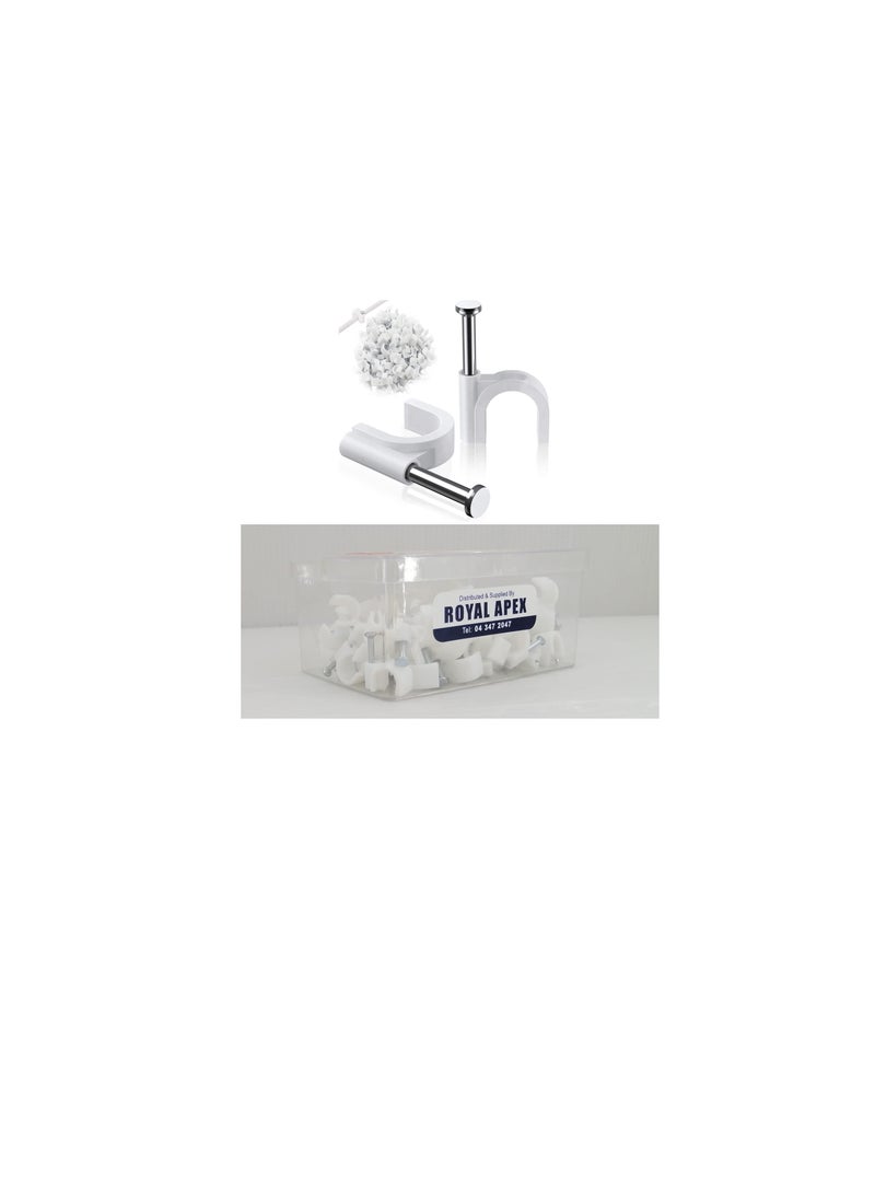 Electrical Cable Wire Round Clips, Steel Nails Tacks Holder for Organizing Electric Wires Cables Lines - White (10mm - 100Pcs) - Image 2