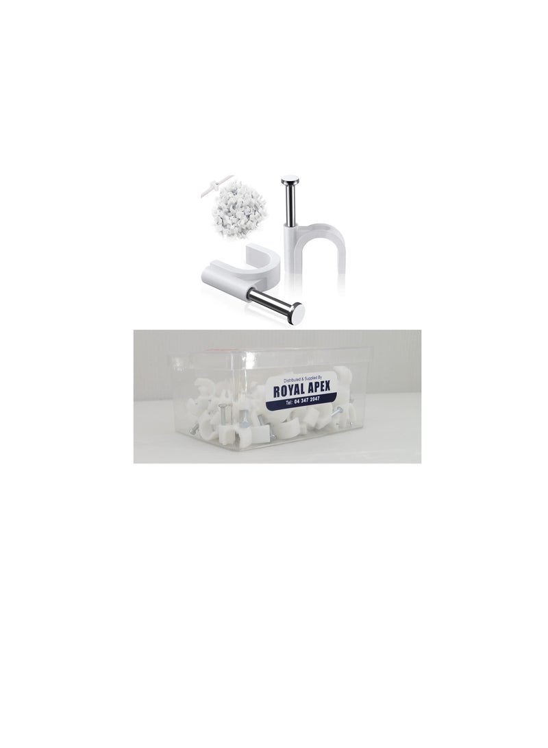 Electrical Cable Wire Round Clips, Steel Nails Tacks Holder for Organizing Electric Wires Cables Lines - White (10mm - 100Pcs) - Image 3