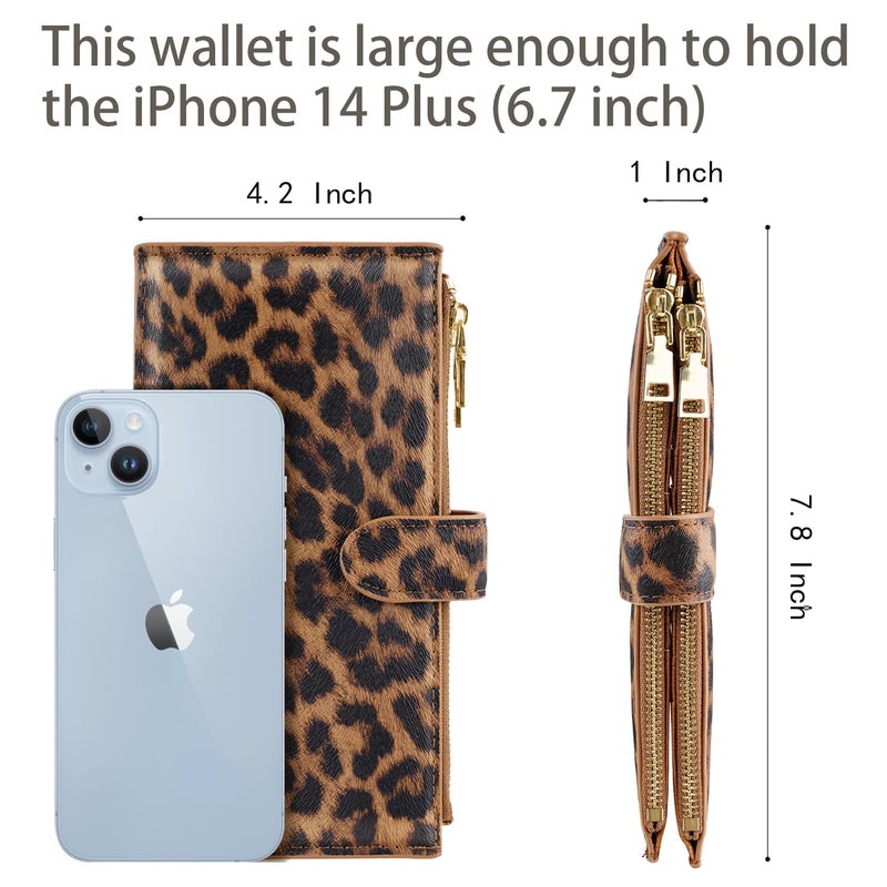 Coco Rossi Womens RFID Blocking Glitter Leather Multi Card Organizer Bifold Black Wallet with Zipper Pocket,Leopard - Image 3